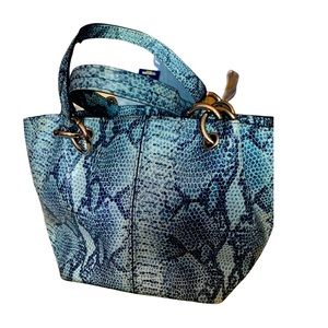 Faux blue snakeskin mini petite handbag